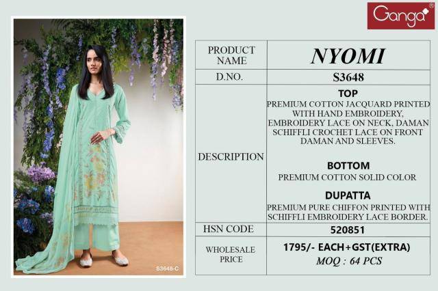 Ganga nyomi 3648 Wholesale dress materials online